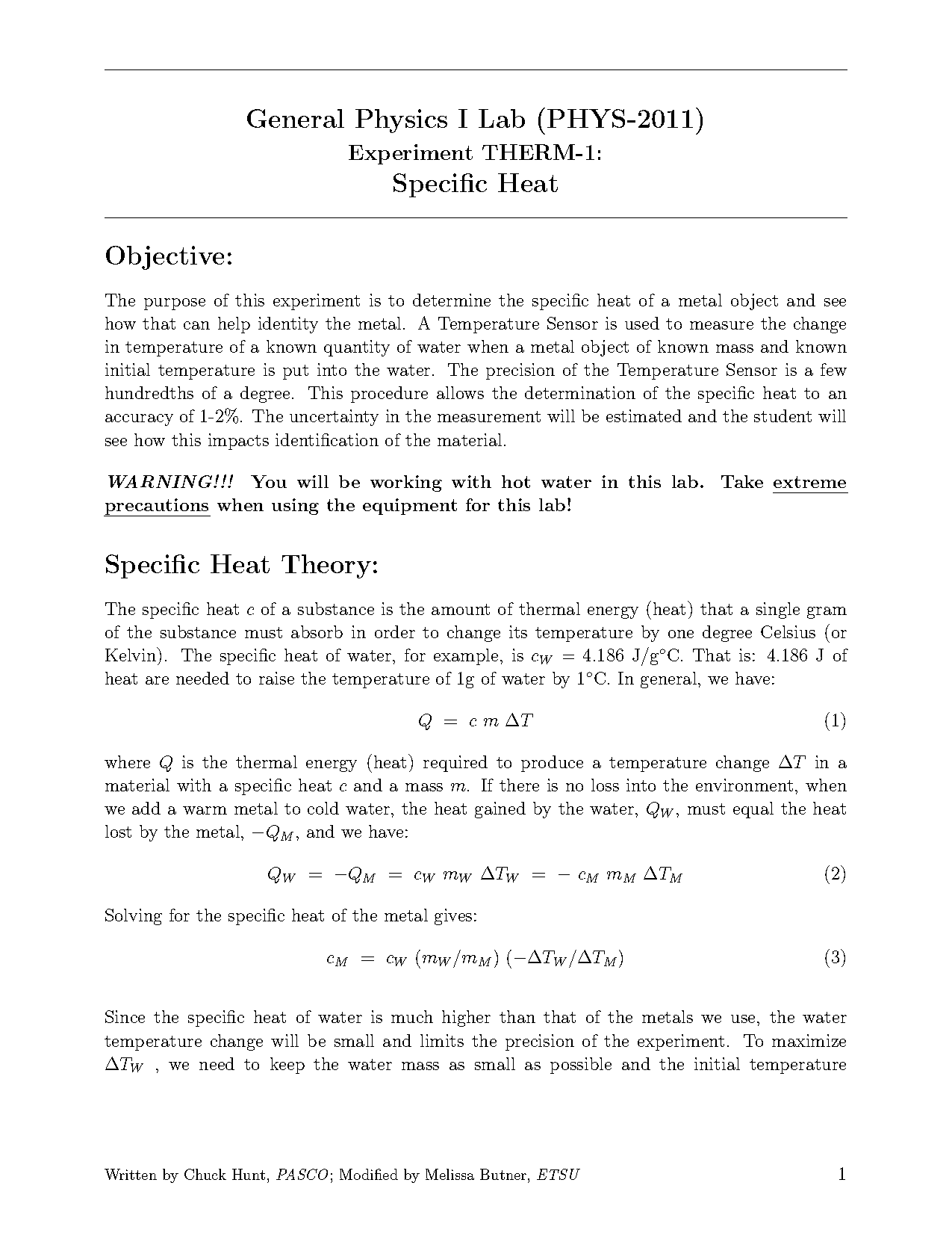 calorimetry specific heat of a metal lab report