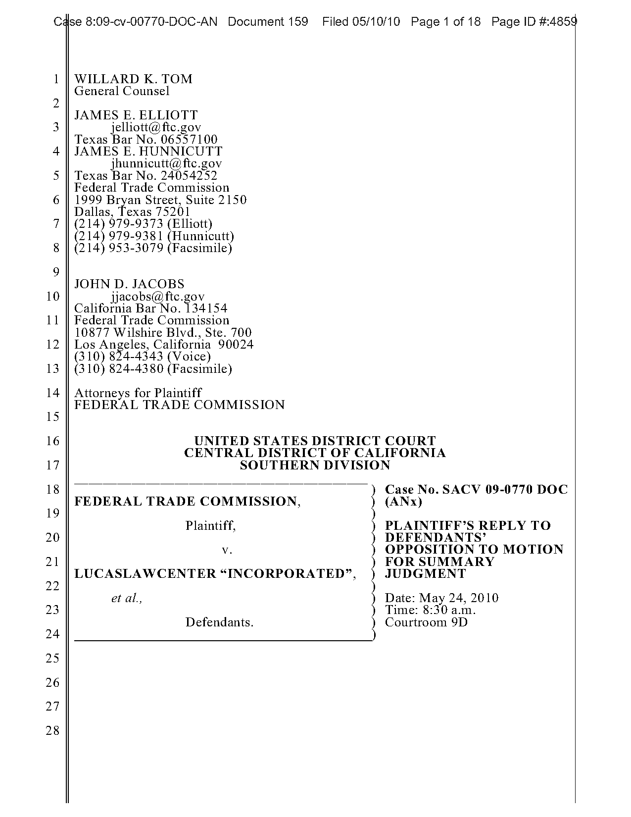 motion for summary judgment reply brief california