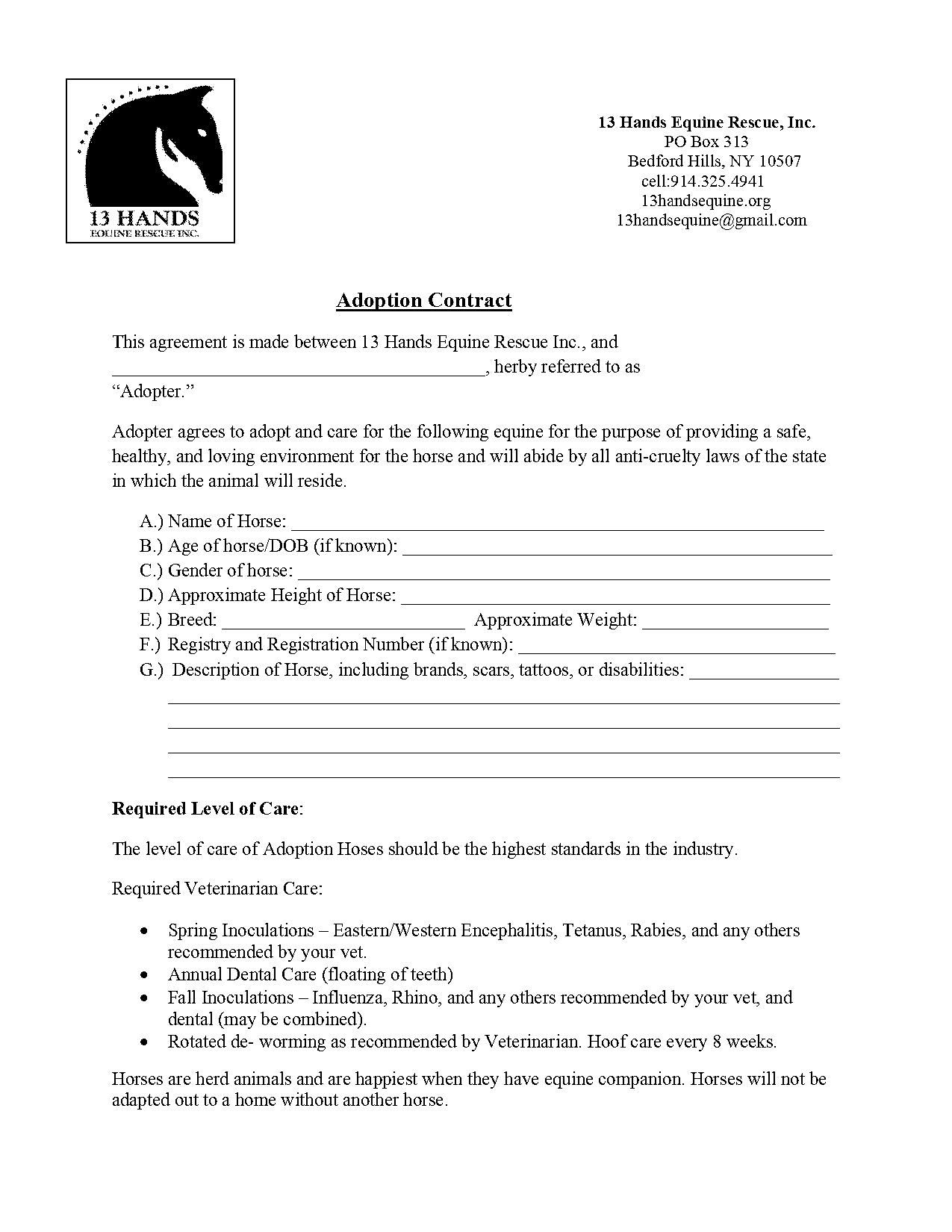 sample horse adoption contract