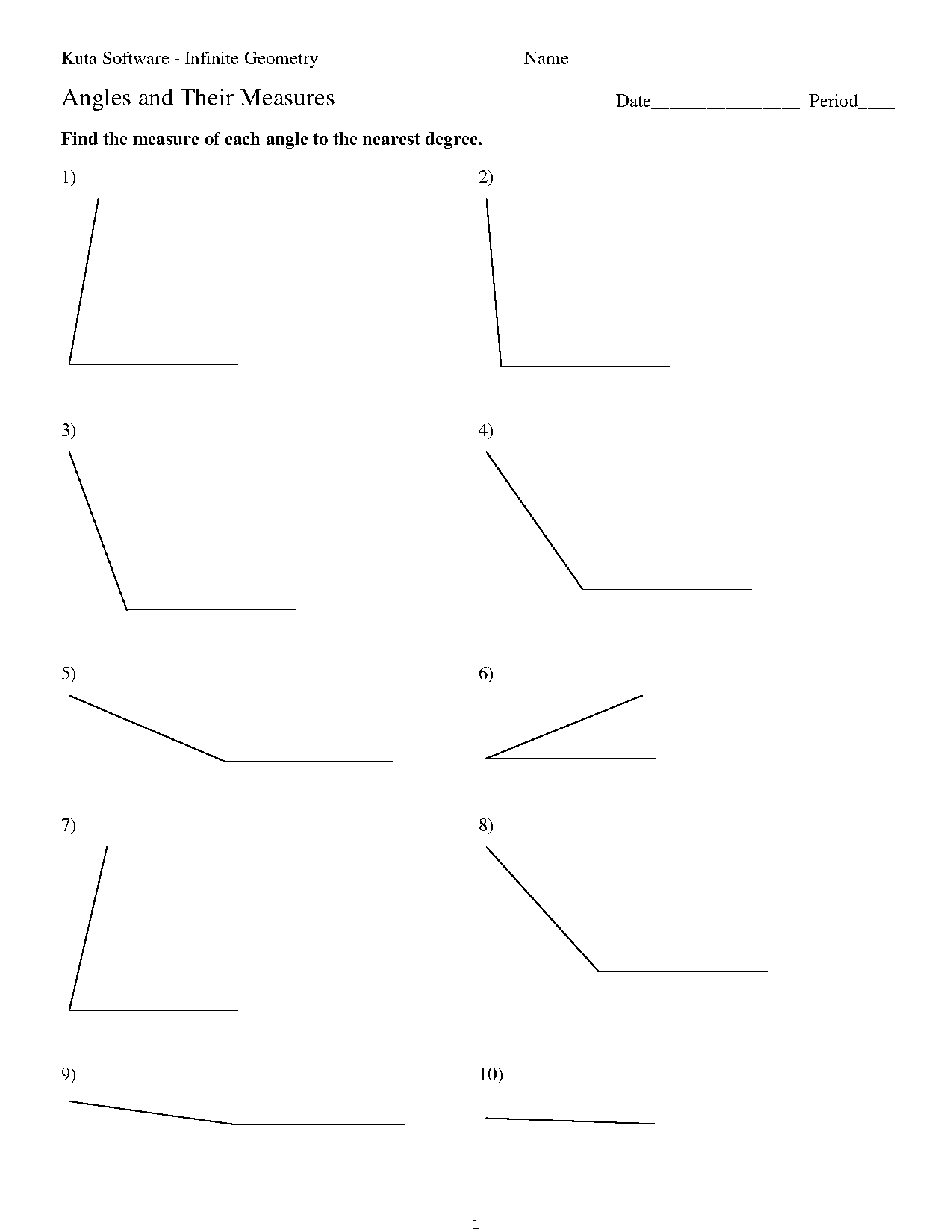 measuring angles using a protractor worksheet