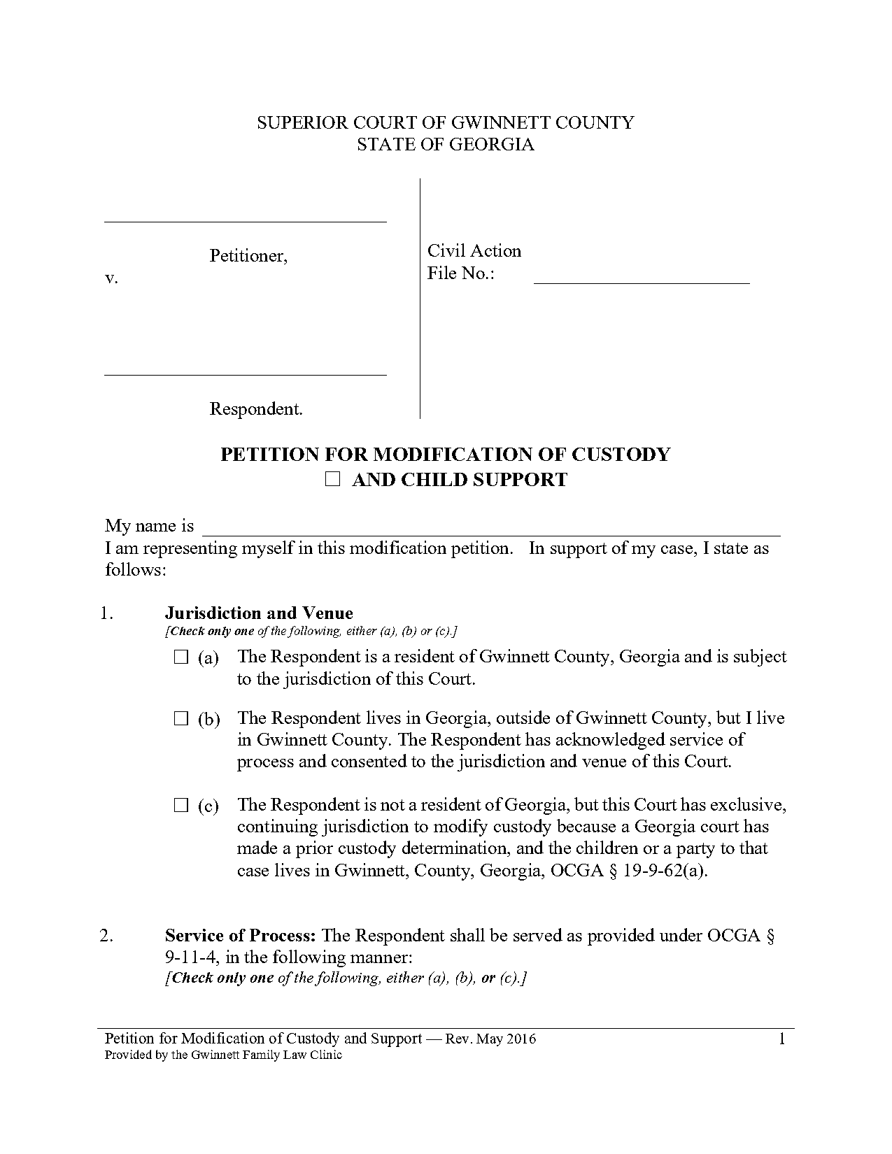 complaint for modification of child support georgia