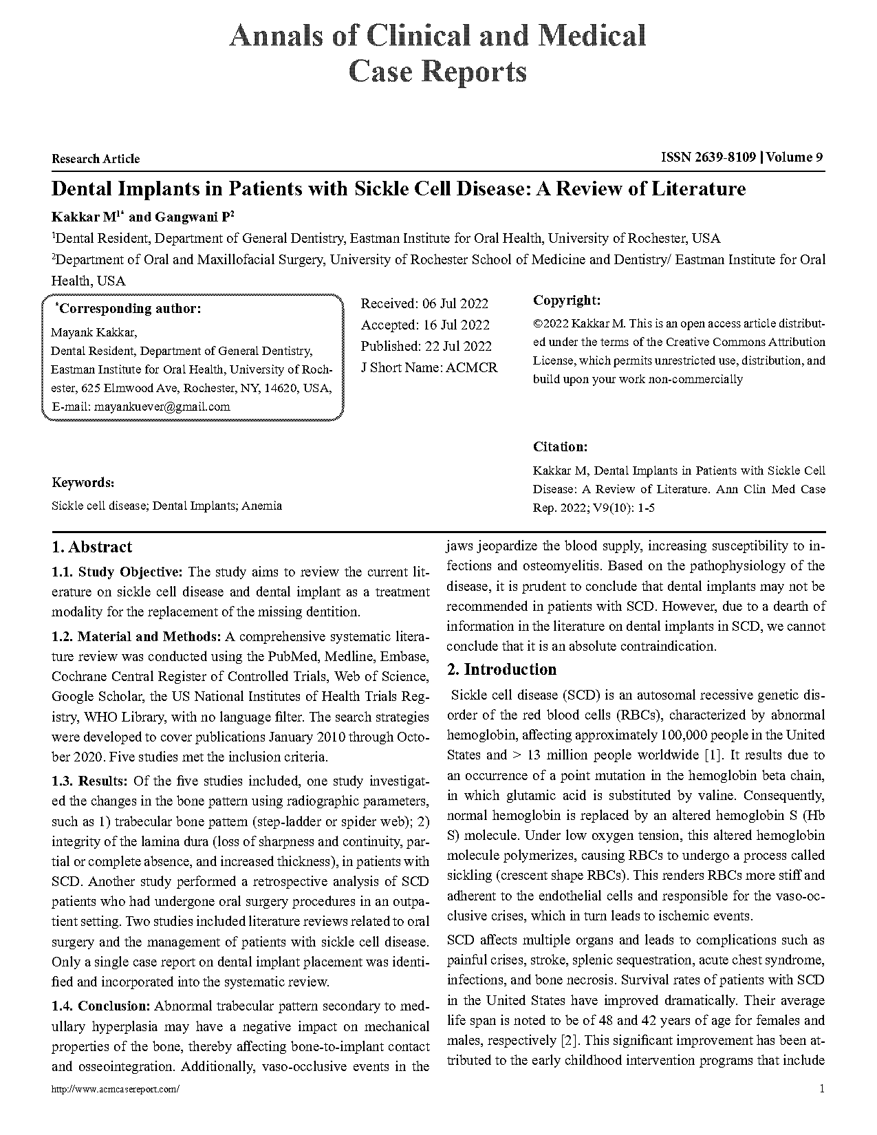 case reports in dentistry issn number