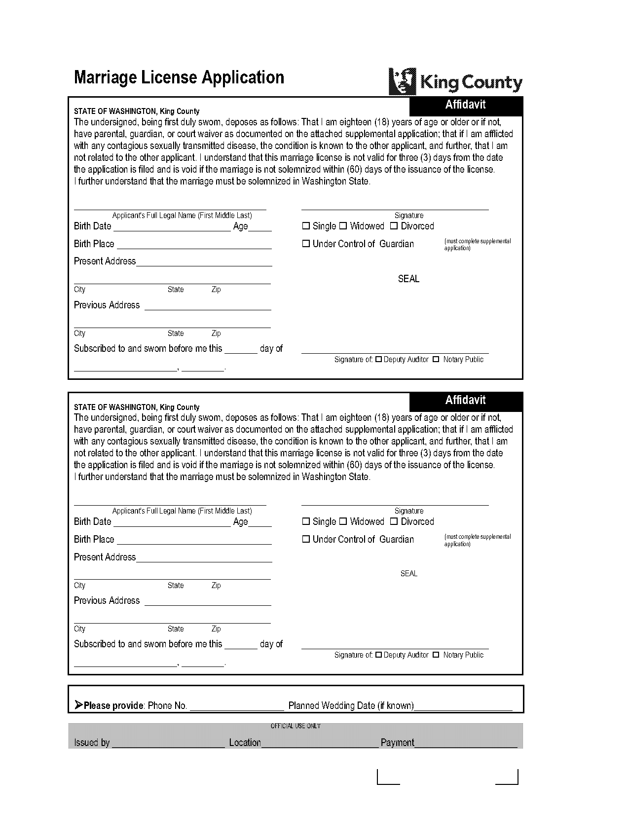 king county marriage certificate