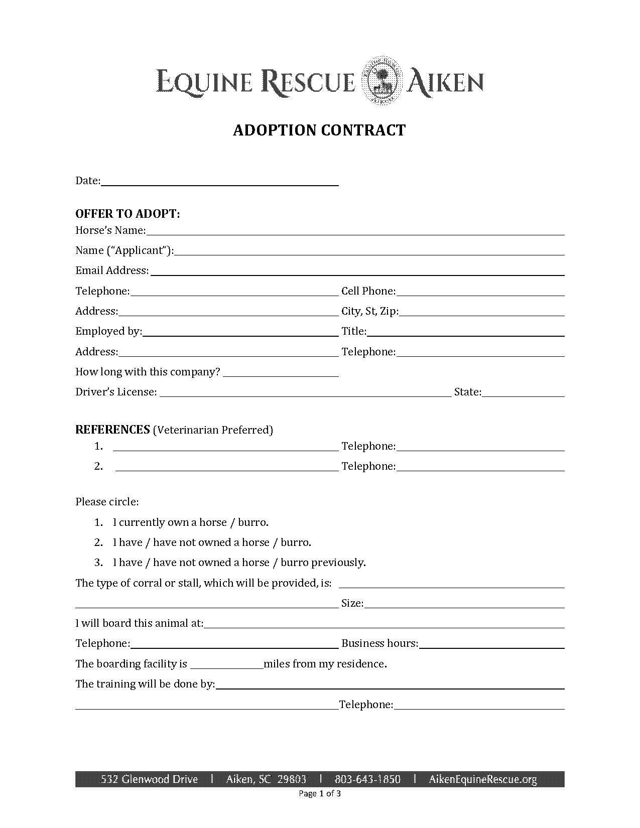 sample horse adoption contract