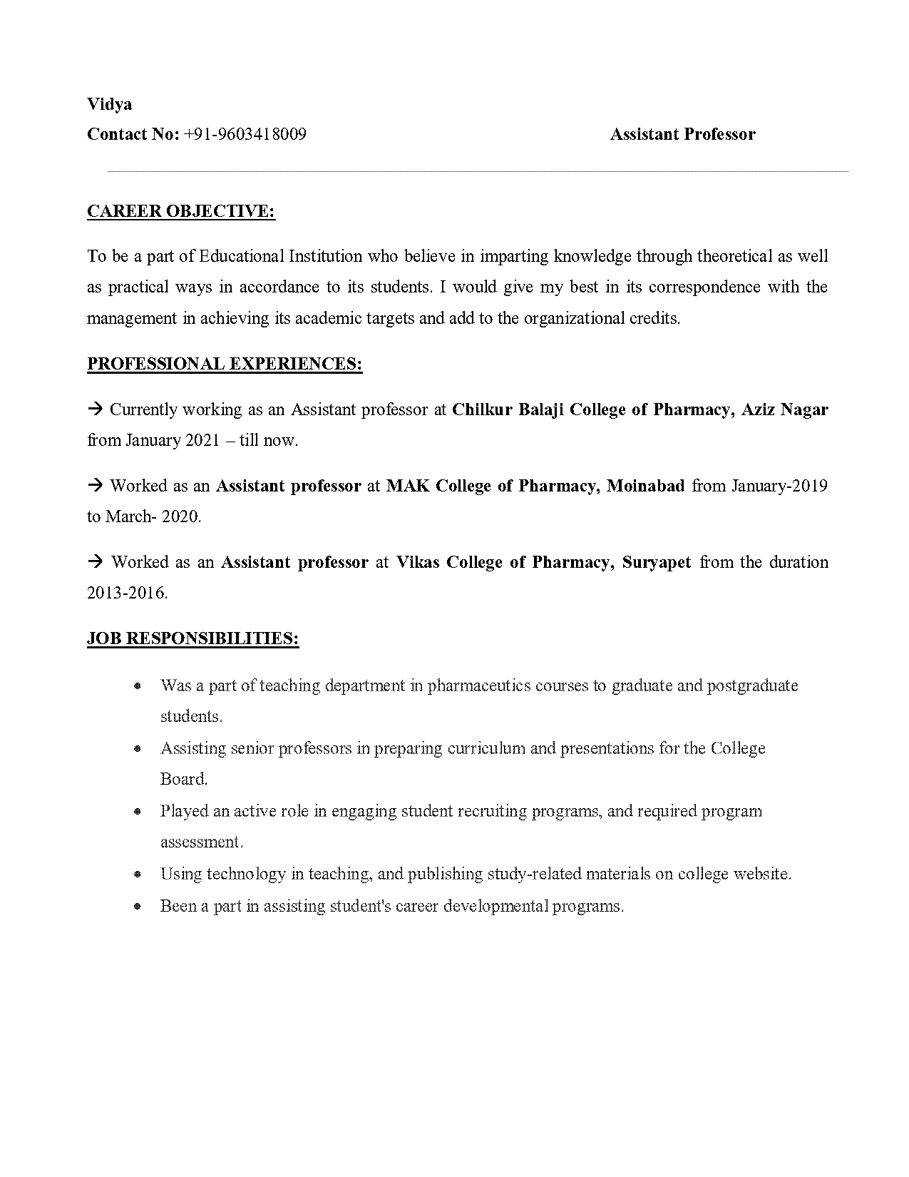 objectives for resume for fresher