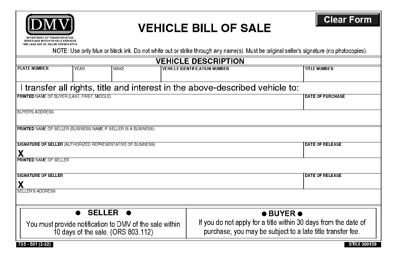 used car bill of sale sample california