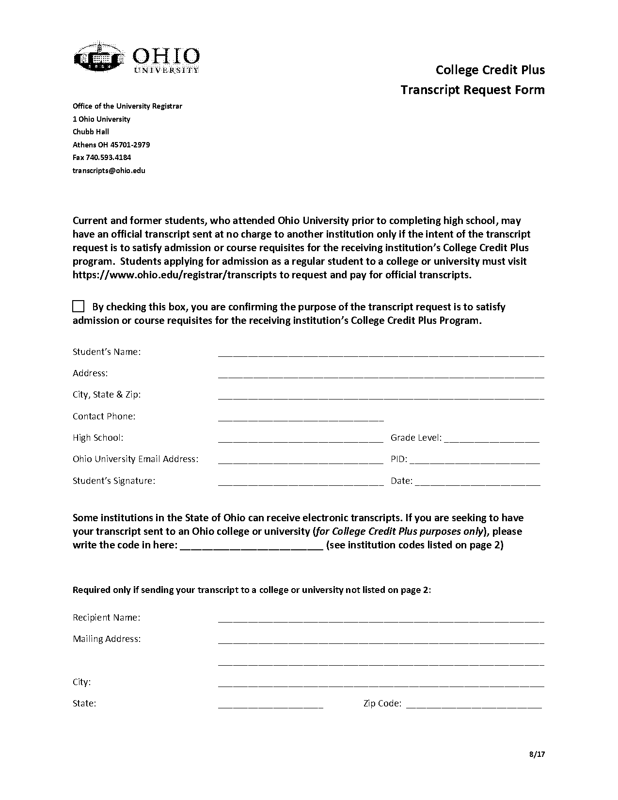 cleveland state community college transcript request form