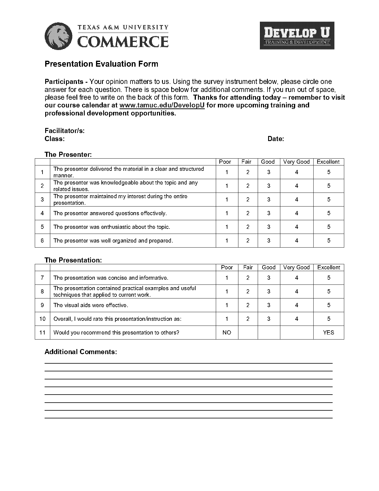 sample evaluation questions for seminar