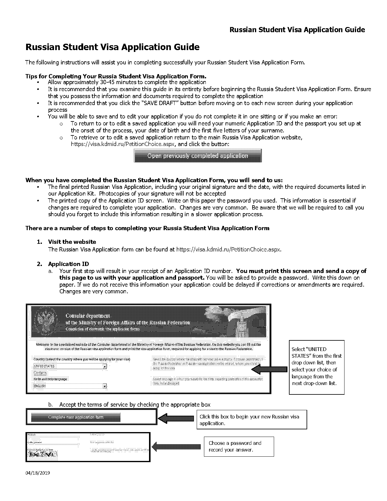 filling in russian visa application form