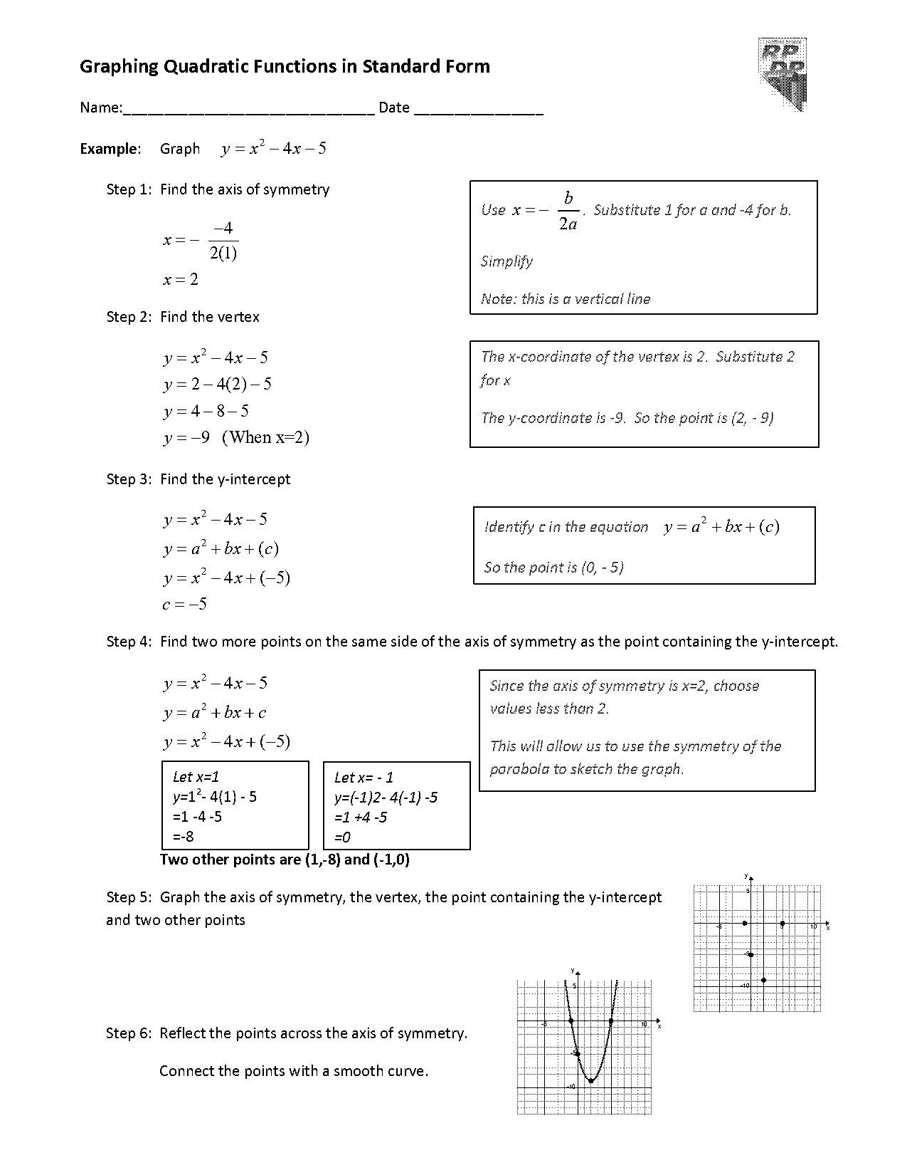 quadratic in standard form graph