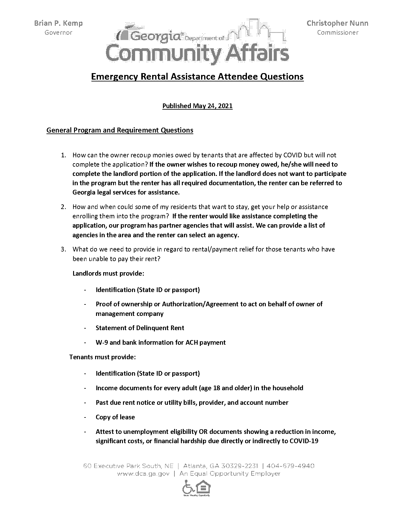 georgia landlord no notice of past due