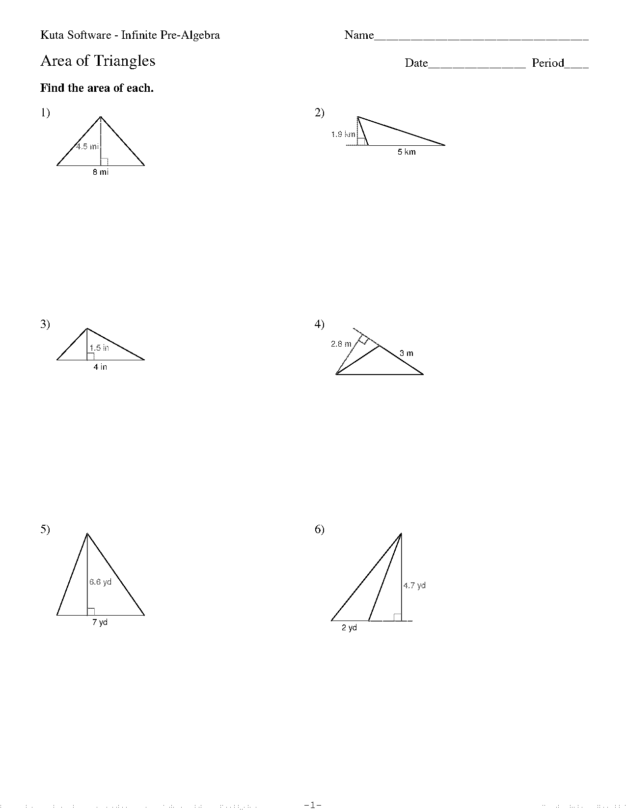 area of a triangle free worksheets