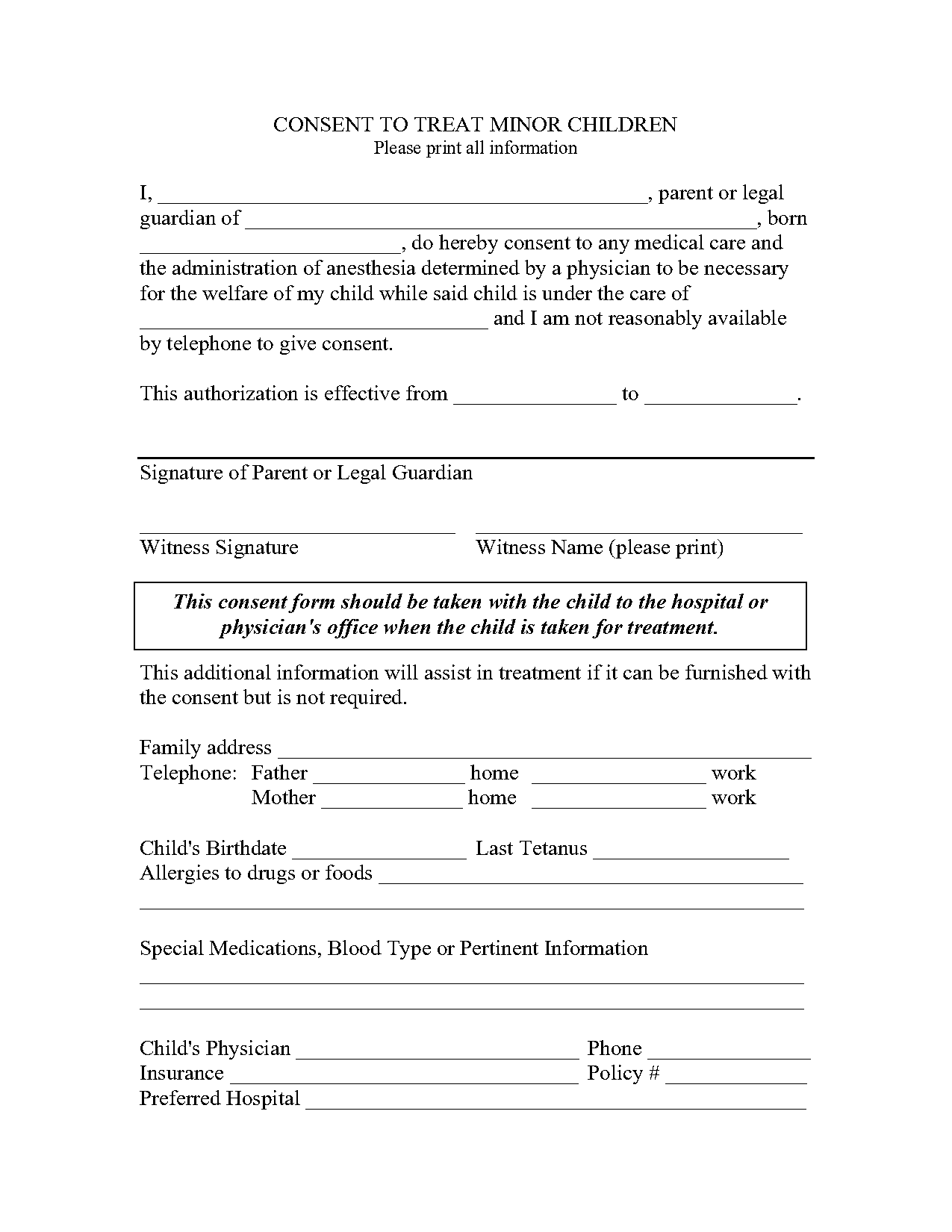 child care authorization form free