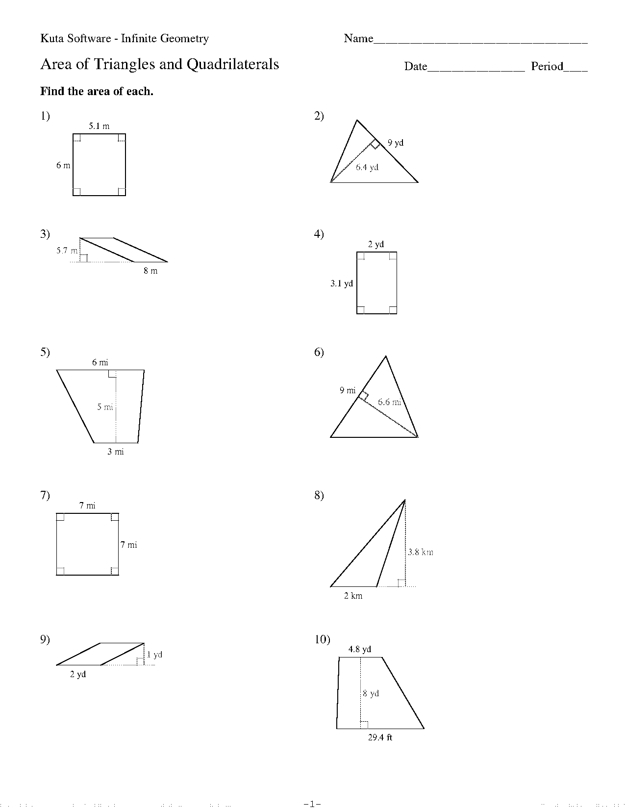 area of a triangle free worksheets