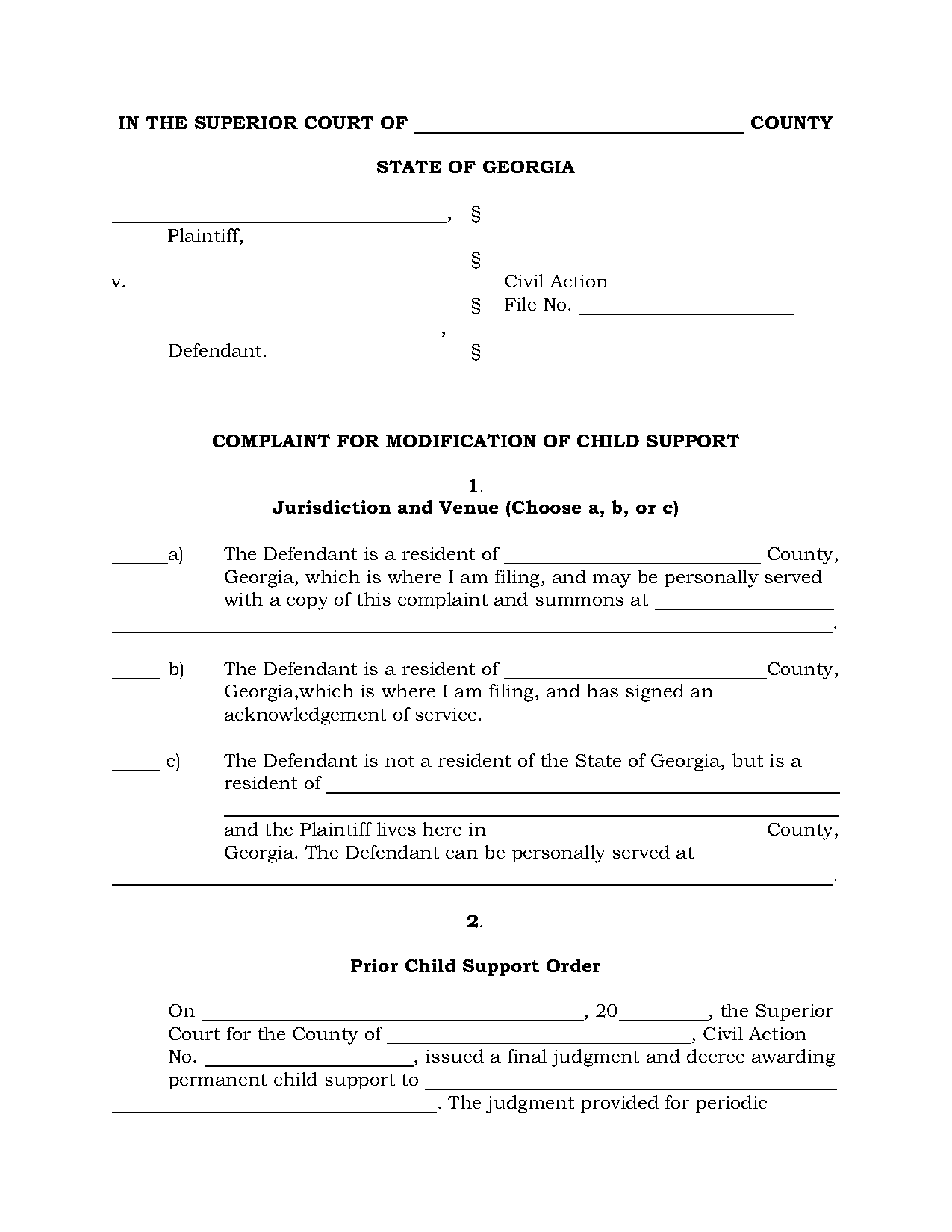 complaint for modification of child support georgia