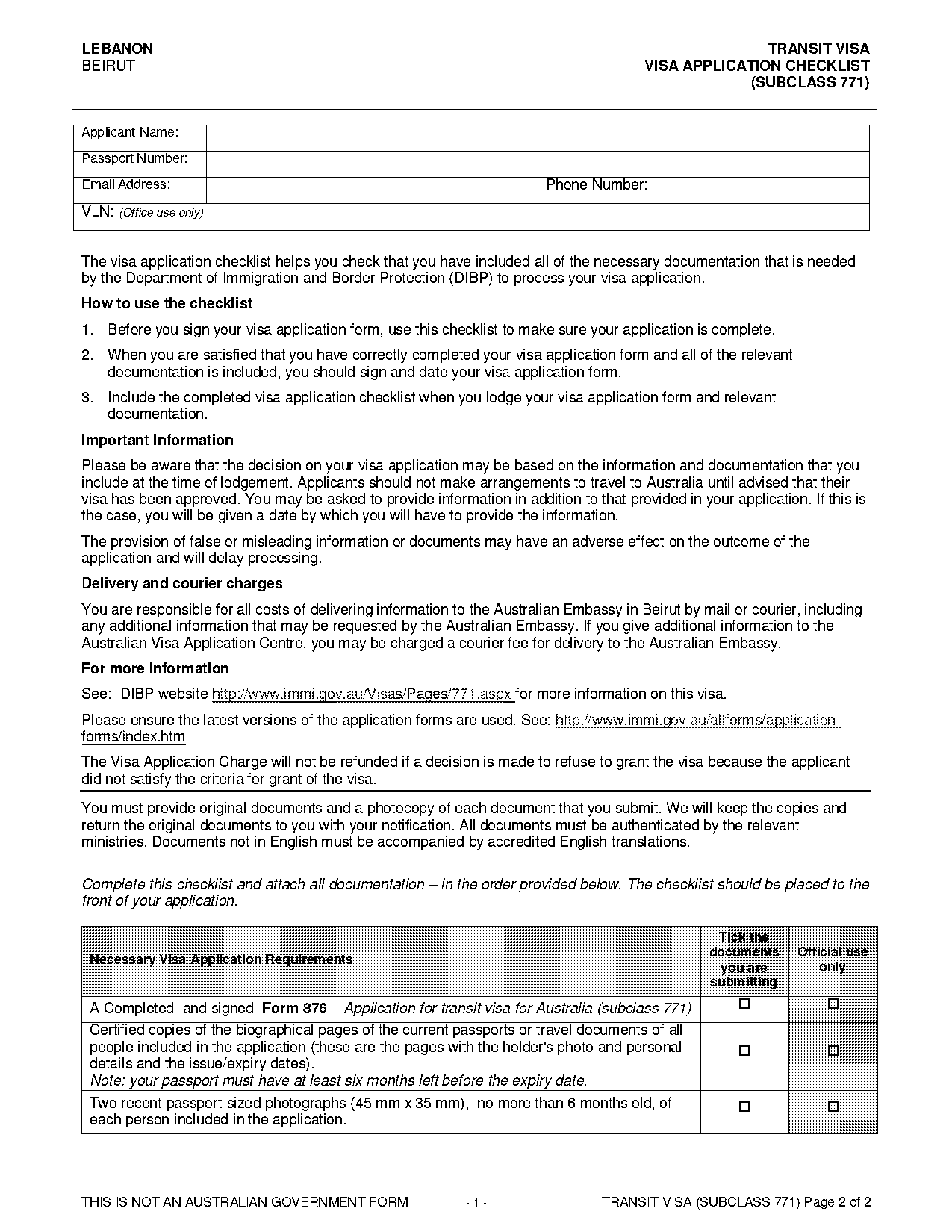 beirut visa application form