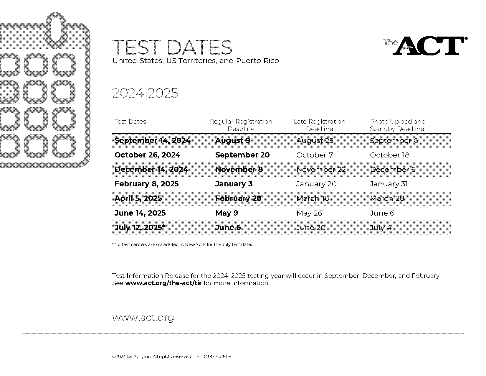 act test dates chicago