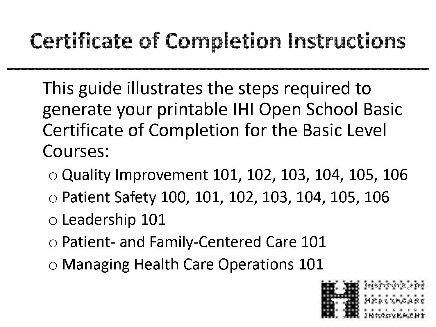 ihi open school certificate of completion