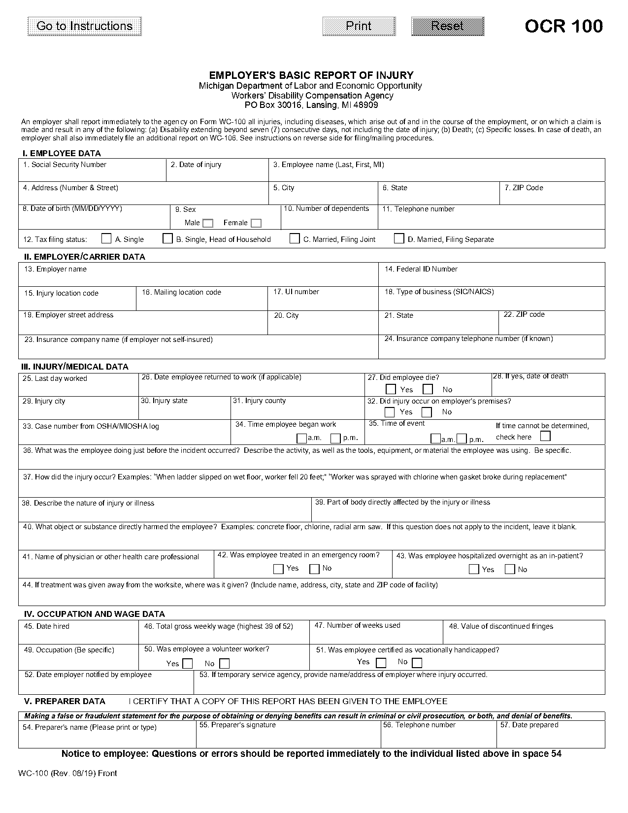 injury document form purpose of it