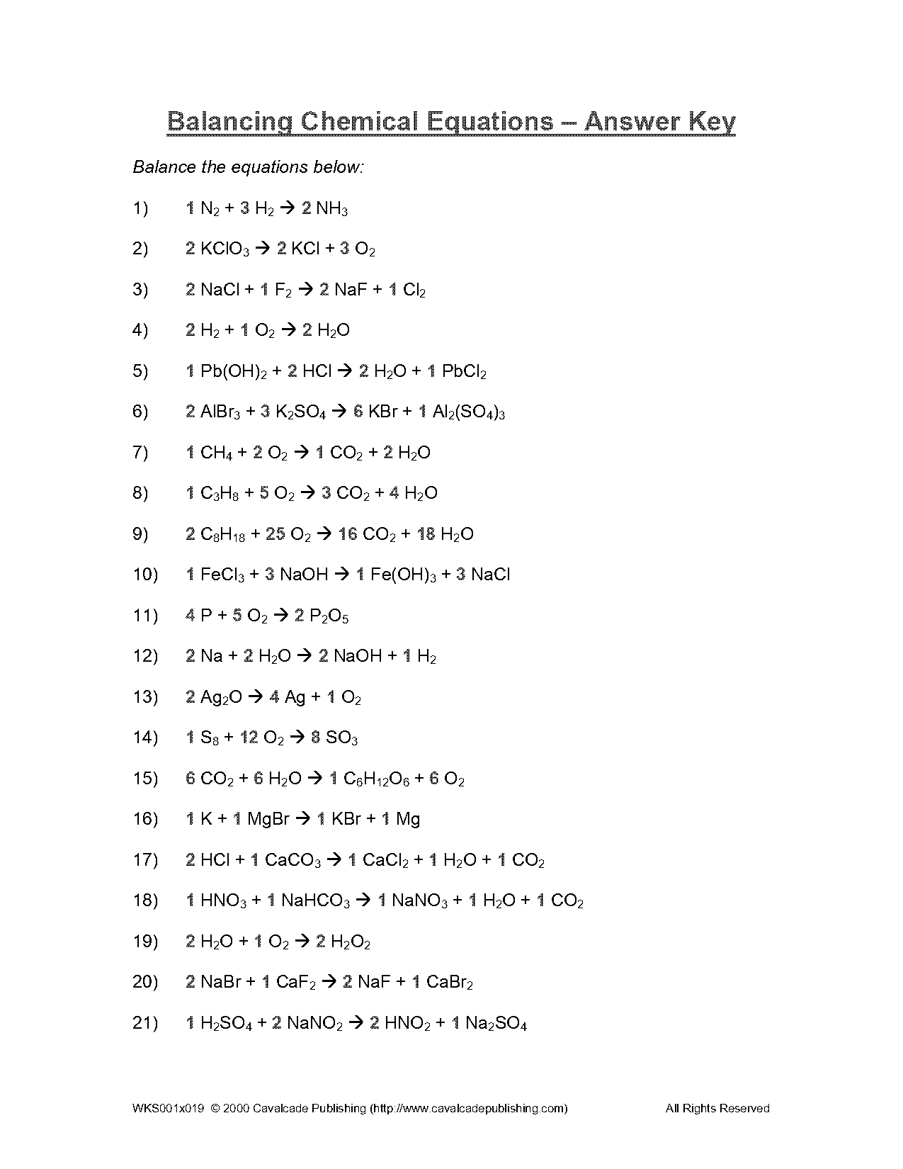 balancing and identifying types of reactions worksheet answers