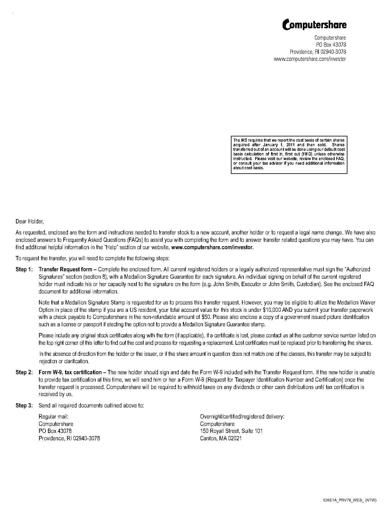 computershare standard transfer form pdf