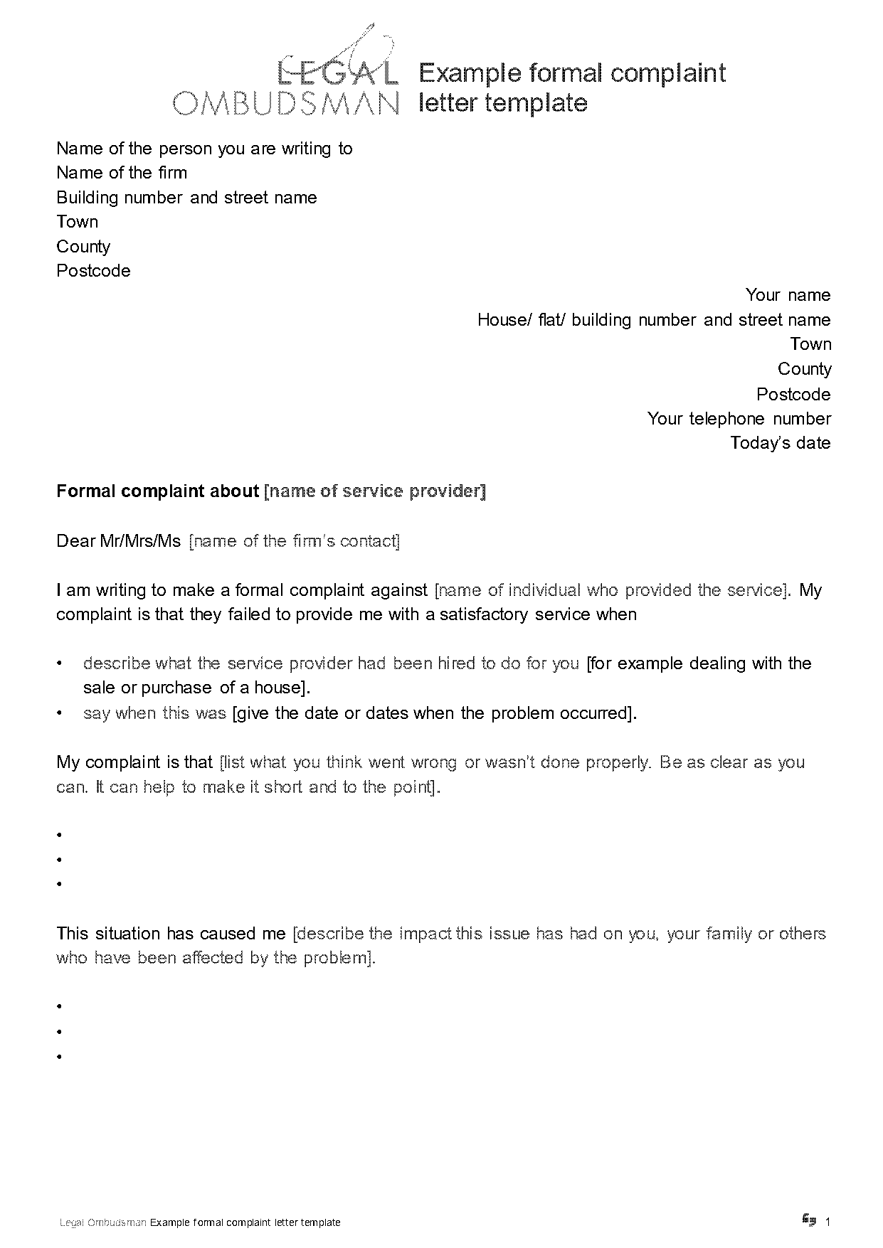 complaint email to hotel manager