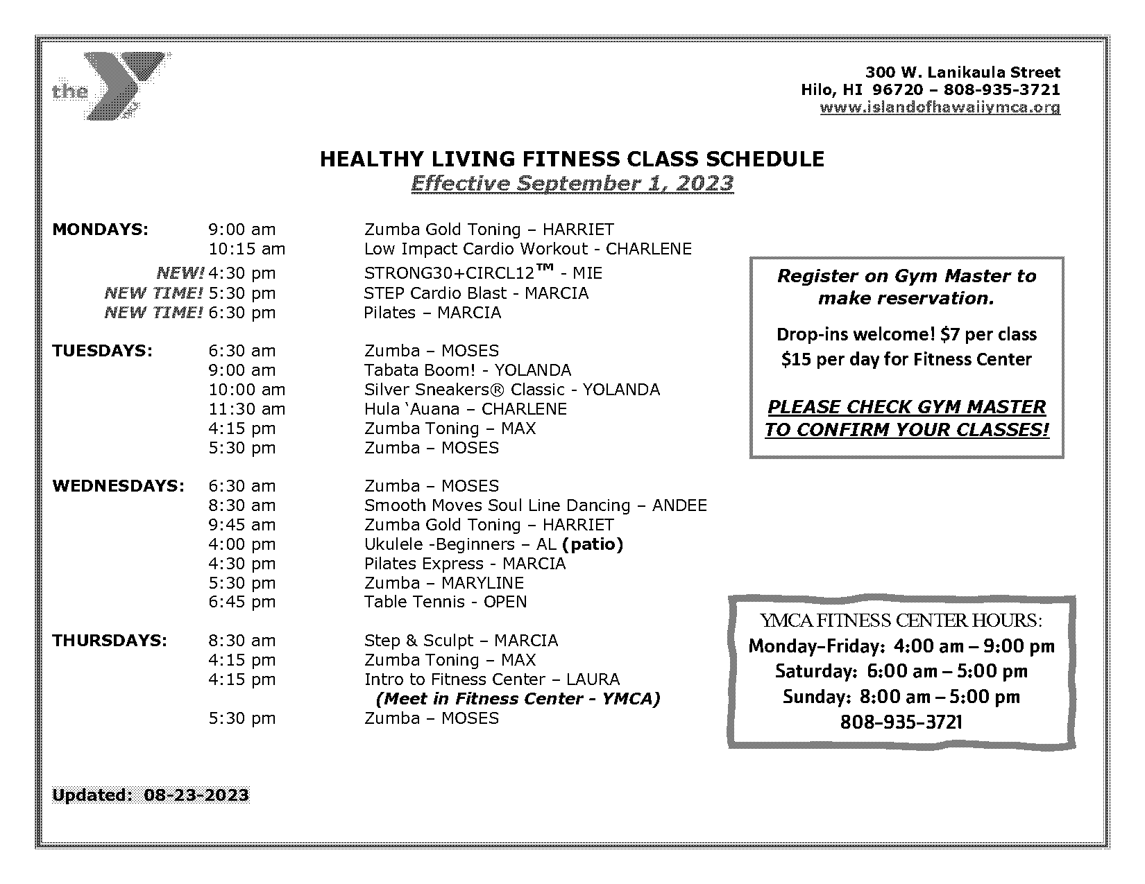 ymca zumba class schedule