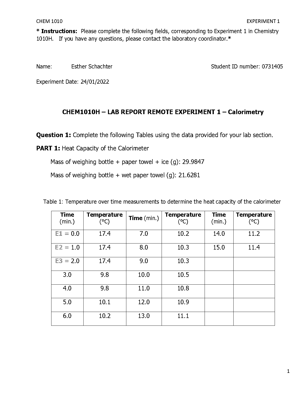 calorimetry specific heat of a metal lab report