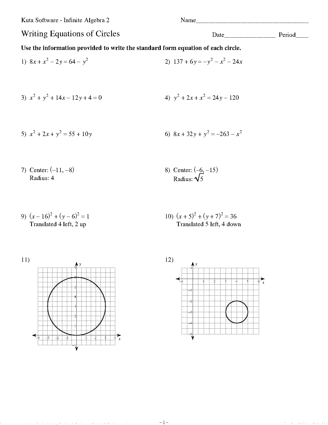 write standard form equation of a circle