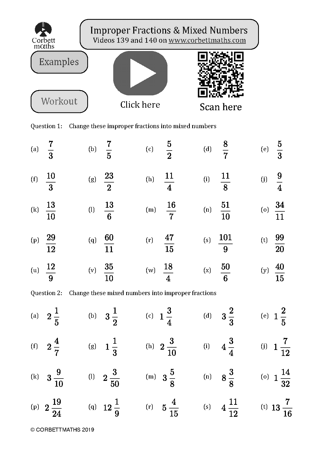 convert mixed numbers to improper fractions worksheets