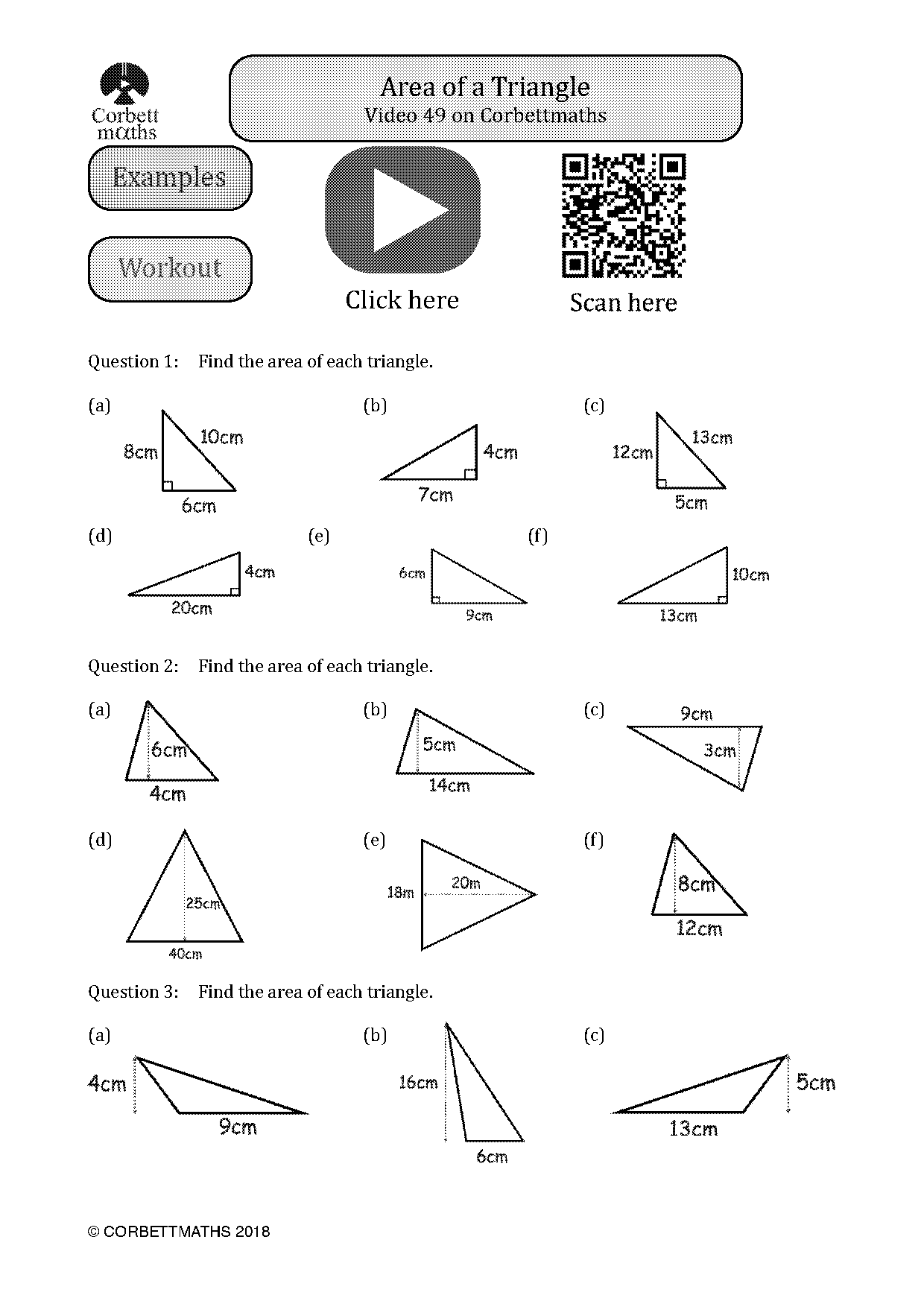 area of a triangle free worksheets