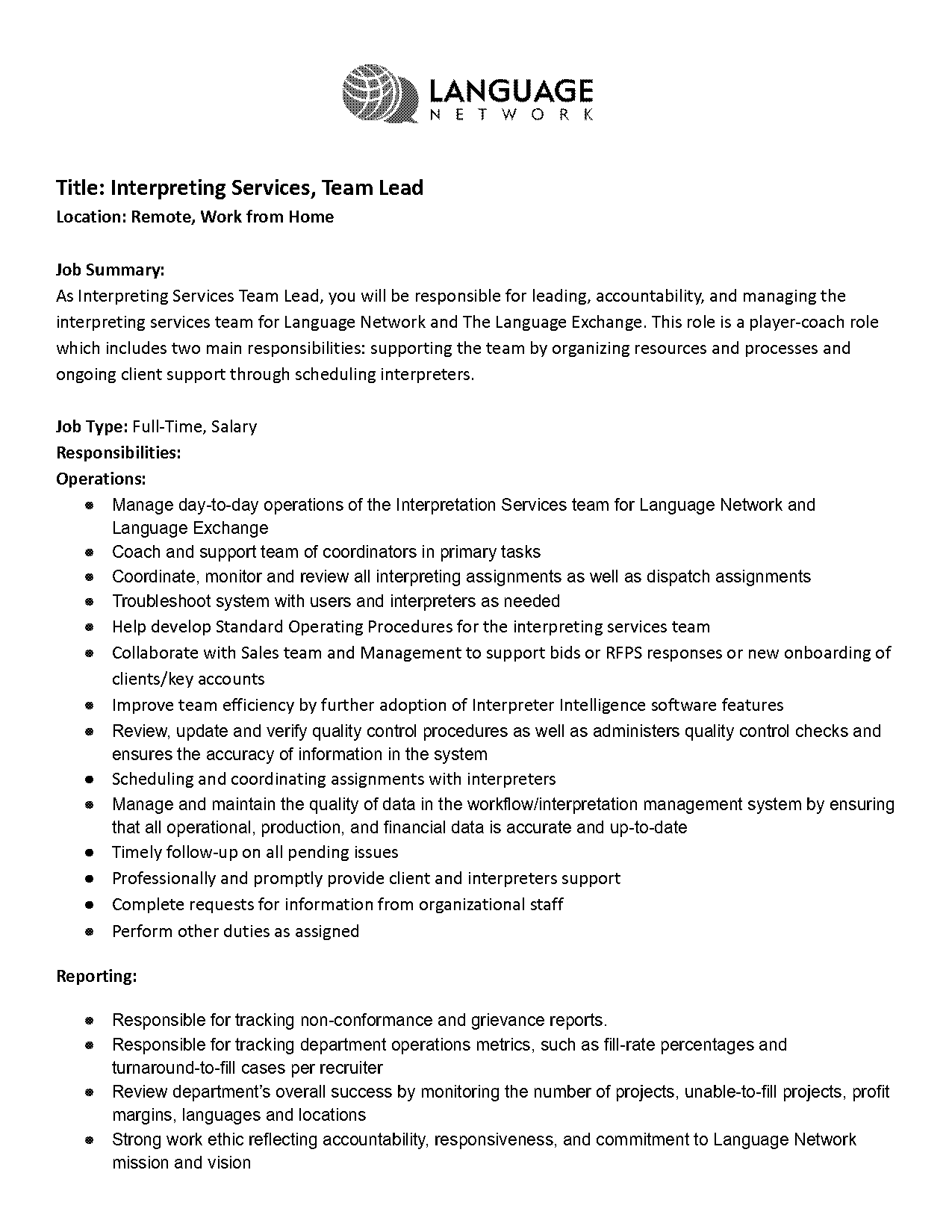 interpreter job description for resume