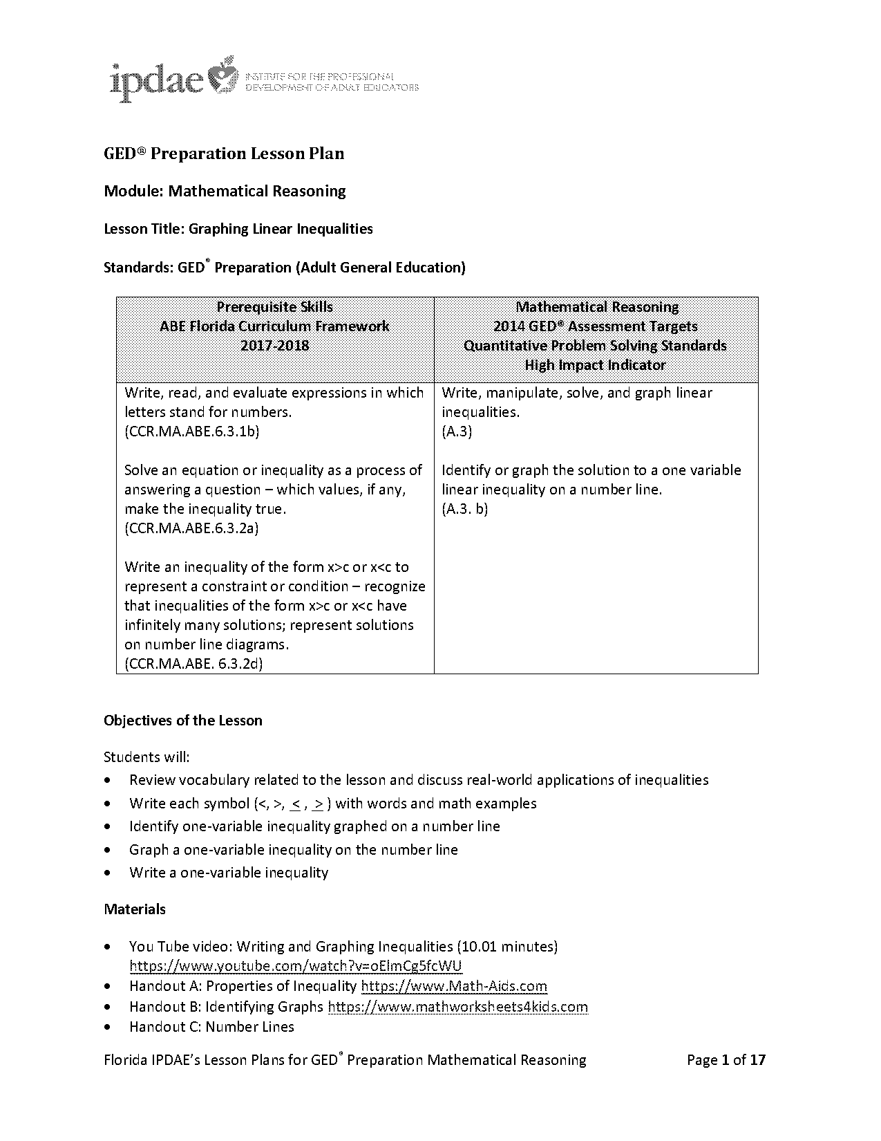 algebra lesson plan graphing linear equations