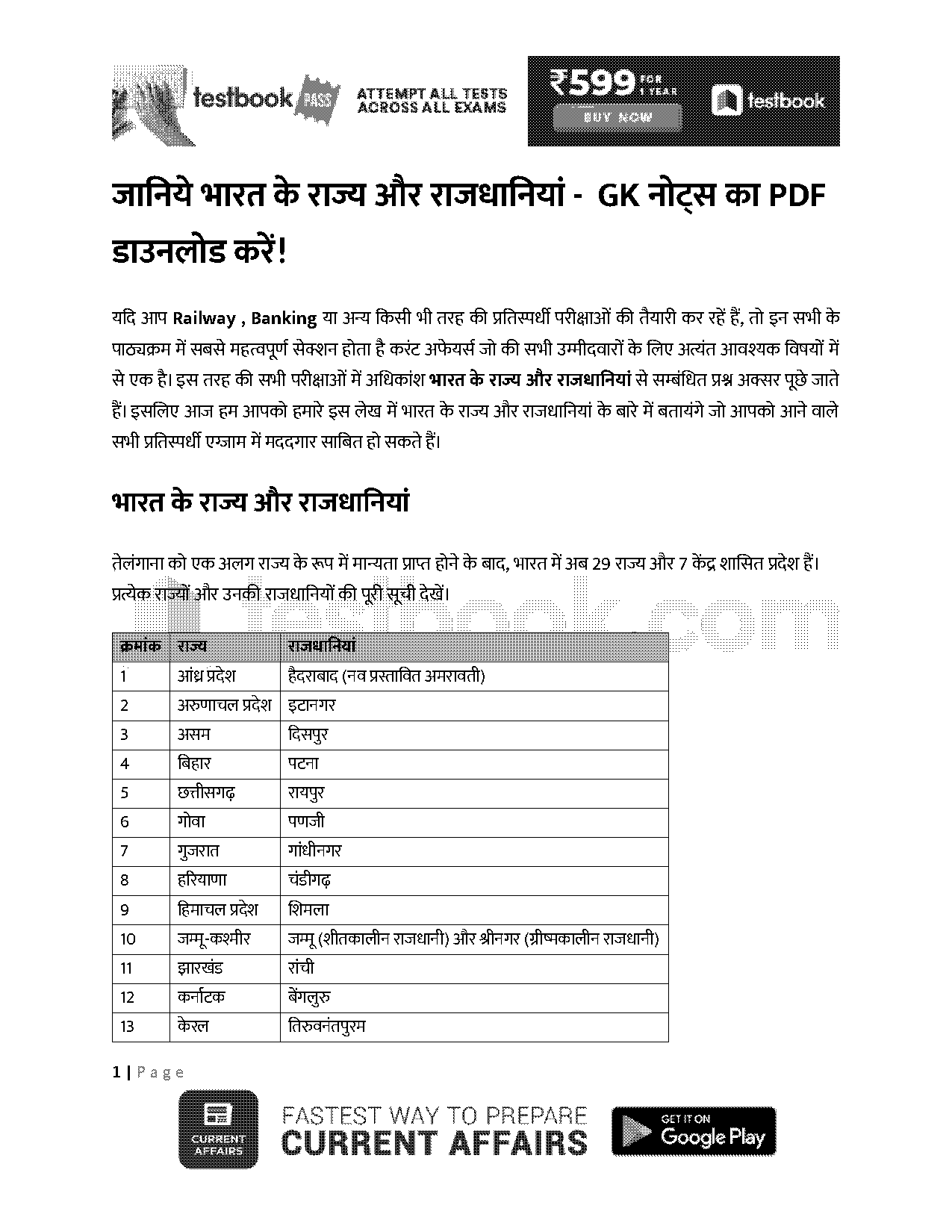 bharat ke rajya and rajdhani in hindi pdf download