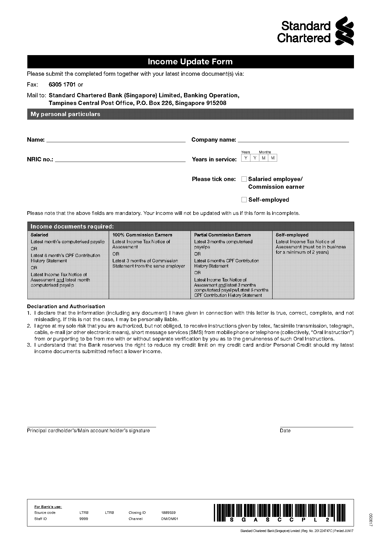 standard chartered bank singapore income update form