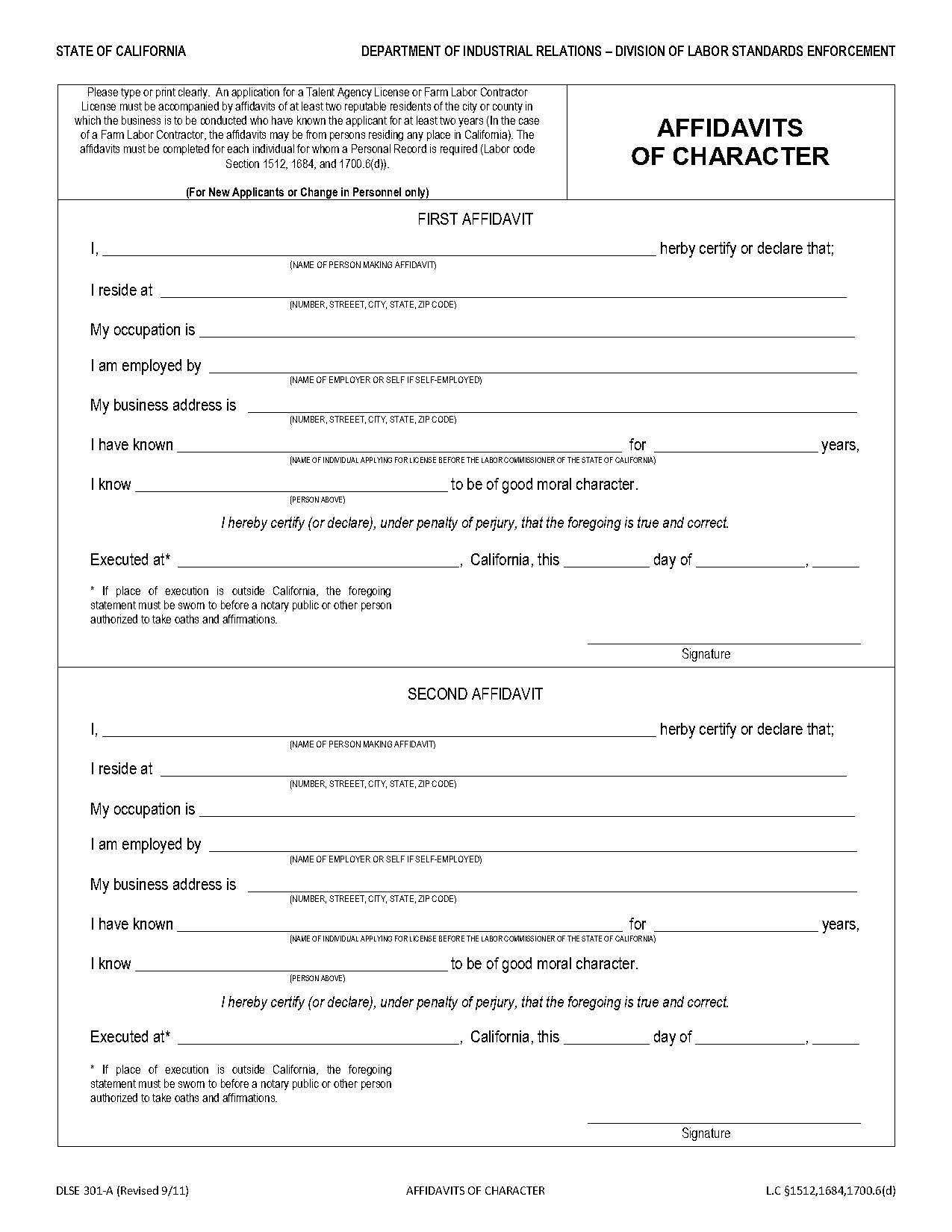 affidavit of moral character sample