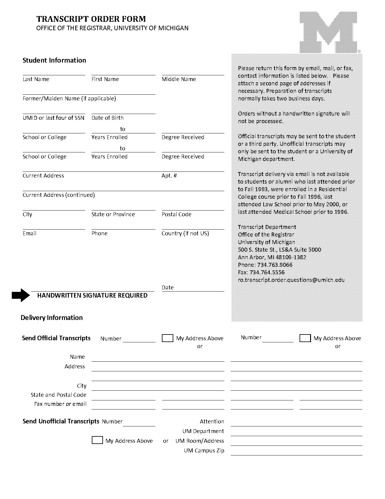 difference between unofficial and official transcript umich