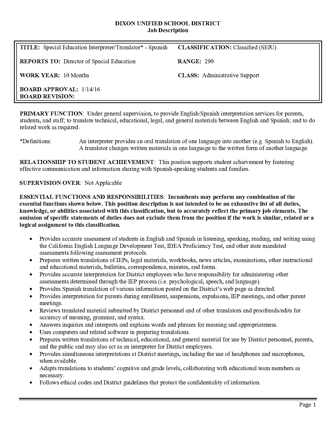 interpreter job description for resume