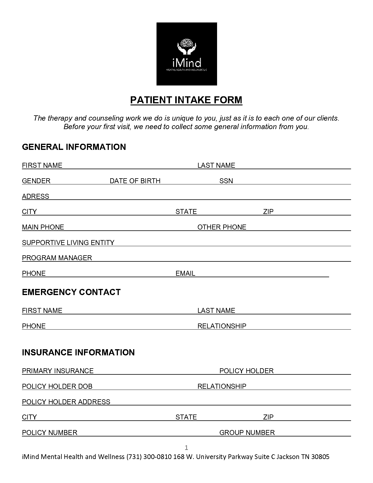 psychology intake form pdf