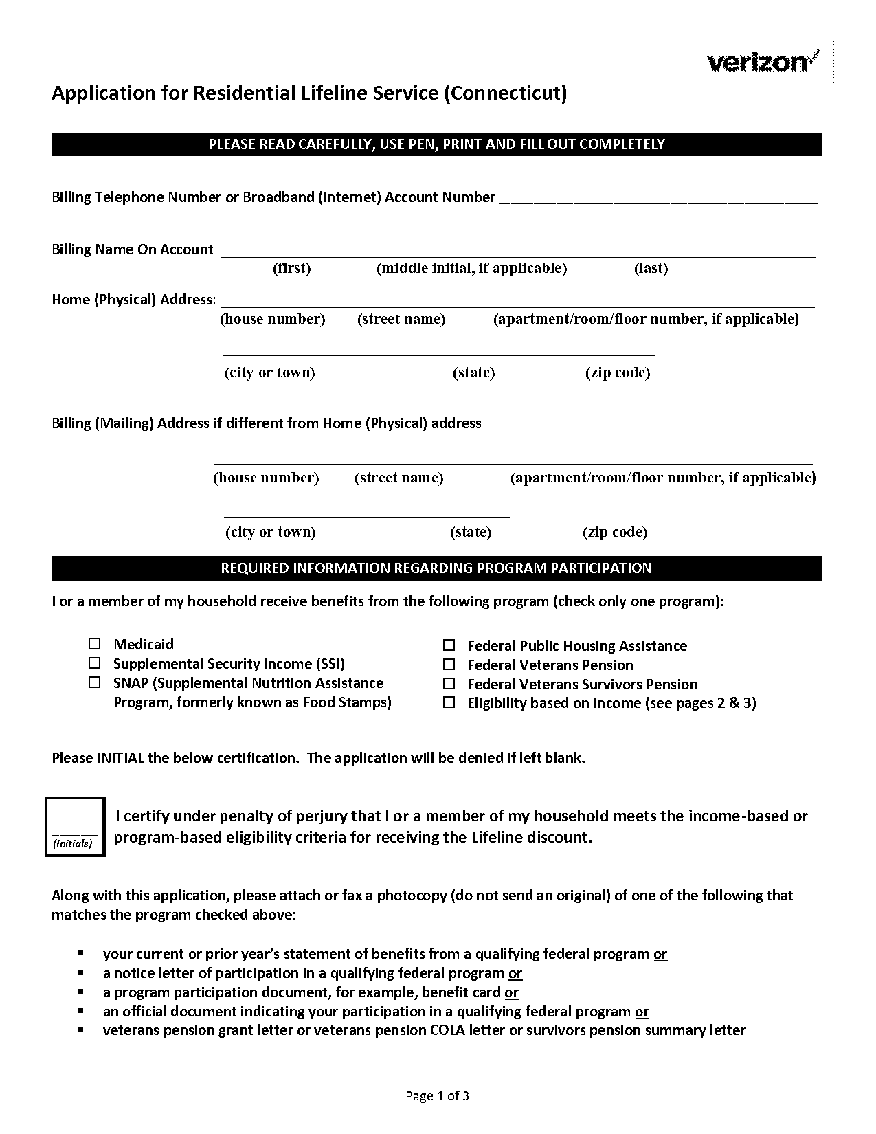 verizon application for residential lifeline service