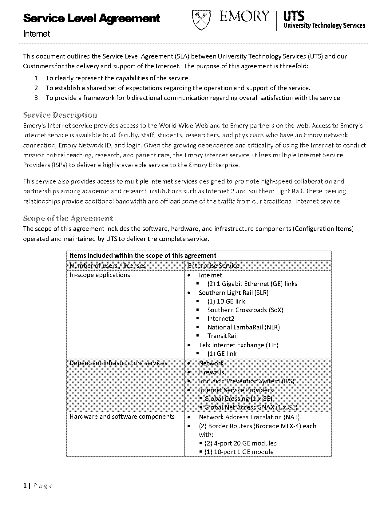 isp service level agreement example