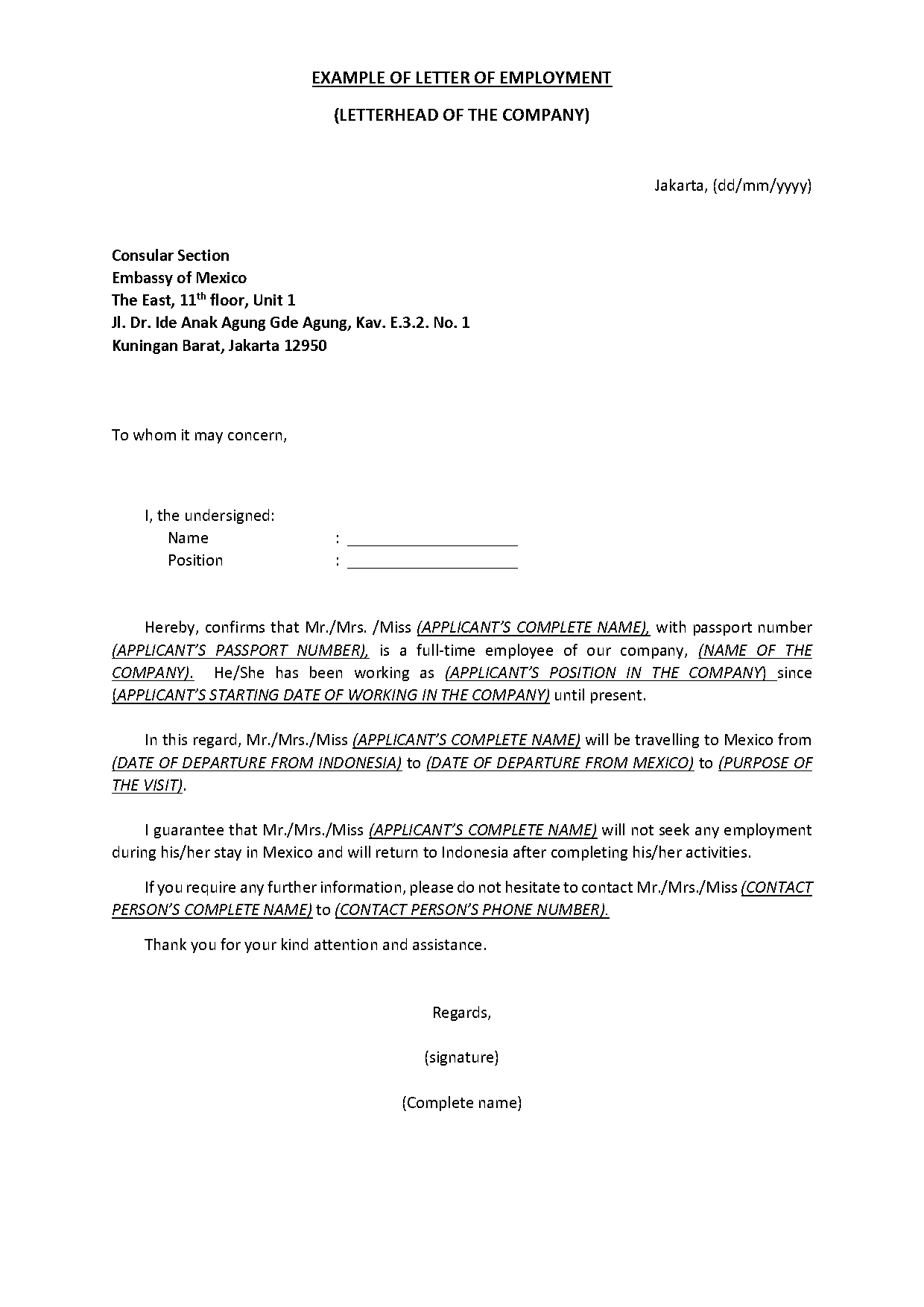 example letter proving employee was at work