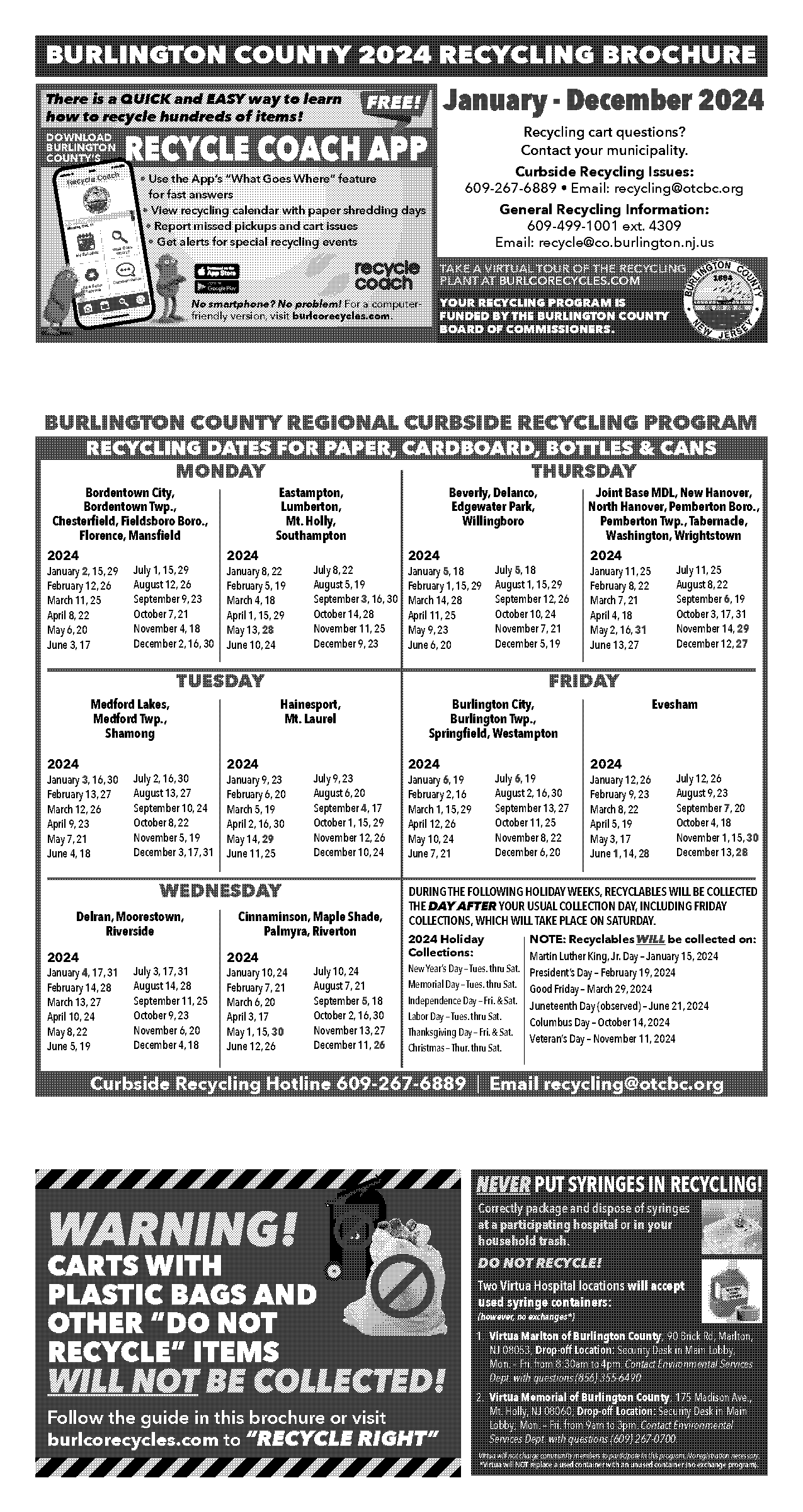 burlington county holiday schedule