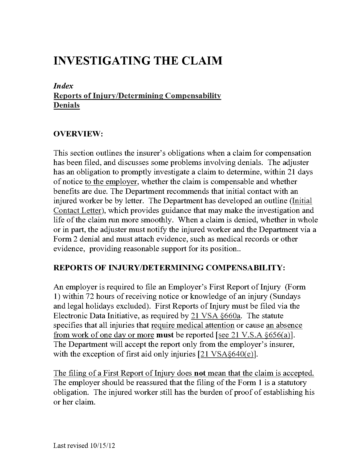 letter denying work comp claim