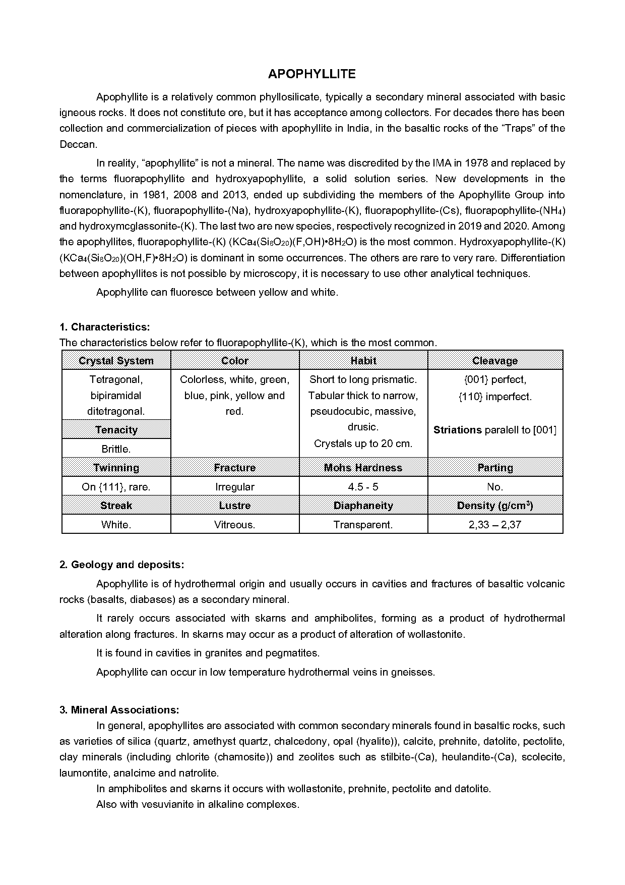 apophyllite mineral physical properties